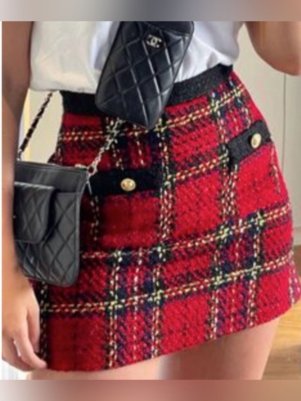 ZARA • Red/Black Tartan Plaid Tweed Mini Skirt, XS - Picture 13 of 16